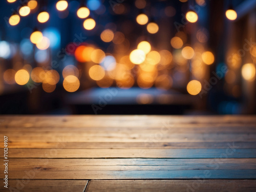 Christmas lights on the wooden background