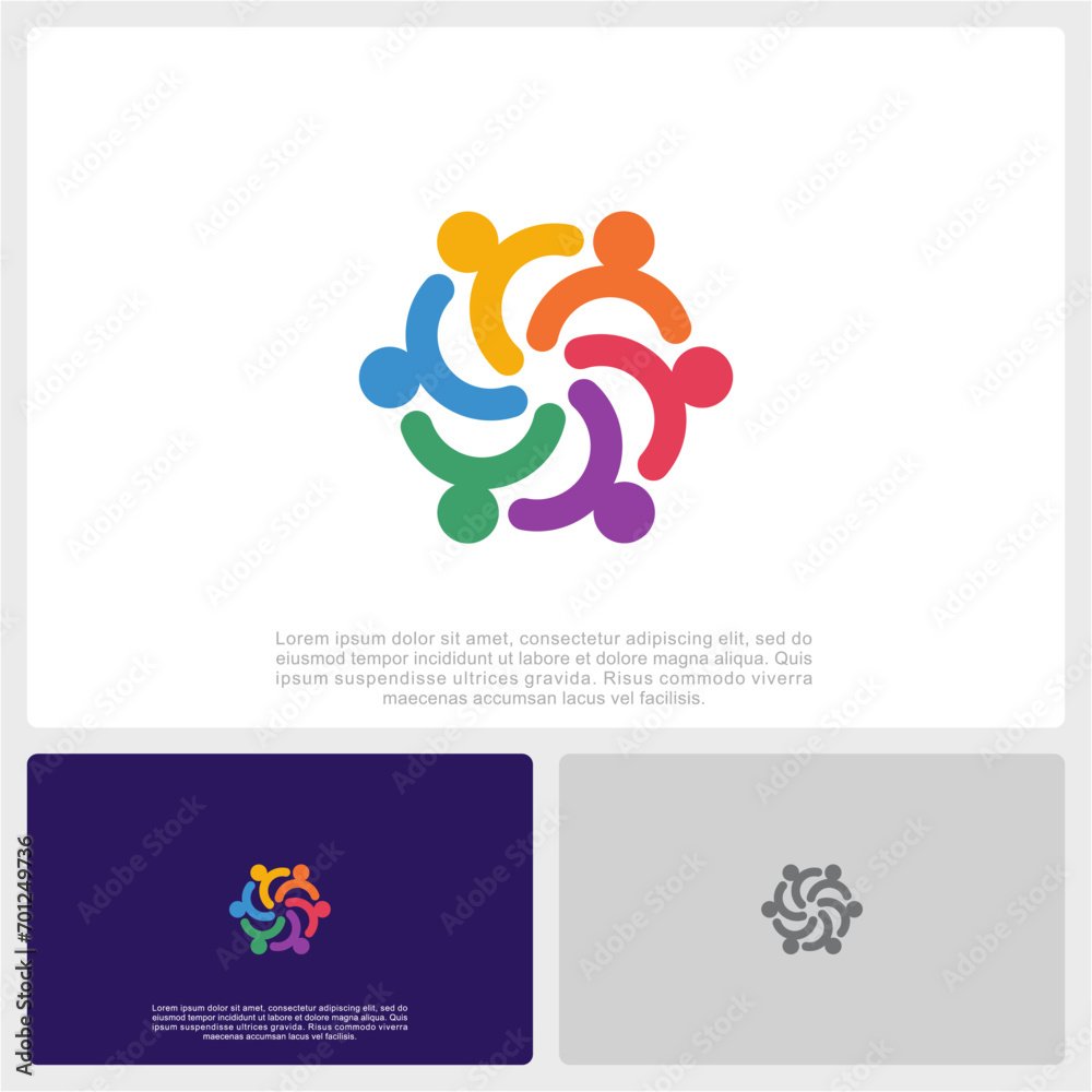 Abstract People Colorful Logo Icon Design Minimal Style Illustration. Community Logo.	