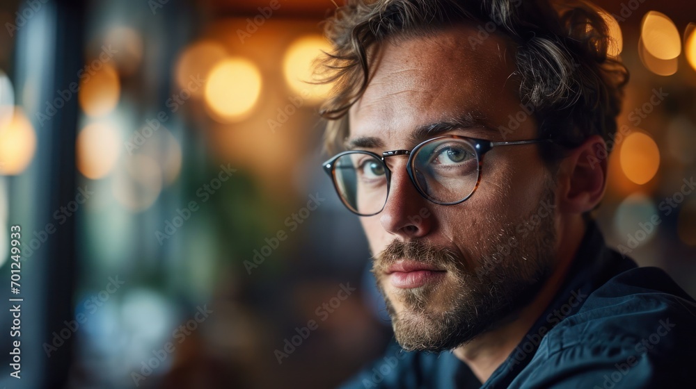 Caucasian Man with Glasses in Business Discussion