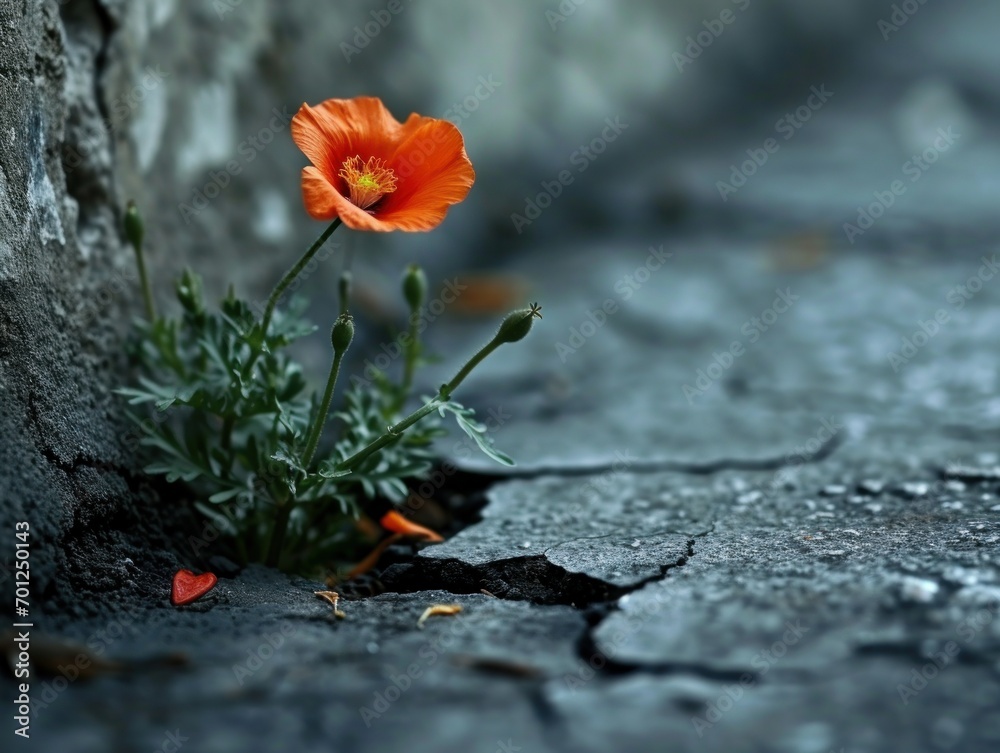Flower Blooming from Concrete: Resilience Symbol Flower Blooming from Concrete: Resilience Symbol