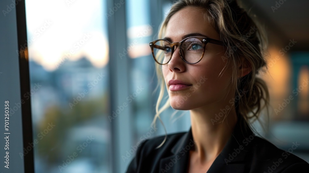 Thoughtful Professional Woman by Office Window Thoughtful Professional Woman by Office Window