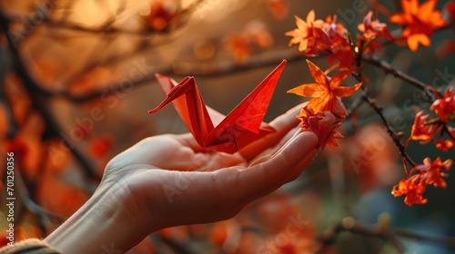 Origami Bird Flying from a Hand: Freedom and Creativity © Custom Media
