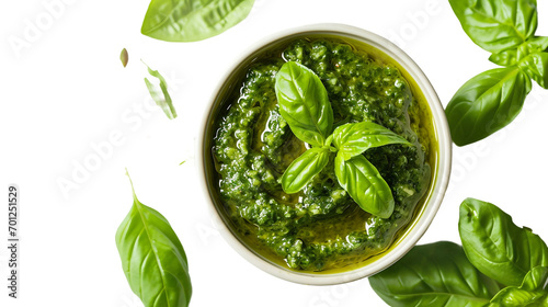 A bowl of Basil Pesto on Transparent Background, PNG