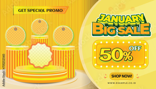January 1 1 Big sale banner discount promotion background template payday sosial media