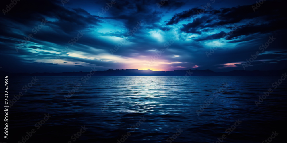 Obraz premium Dark sea surface with a dramatic cloudy sky above. Approaching storm. Generative AI