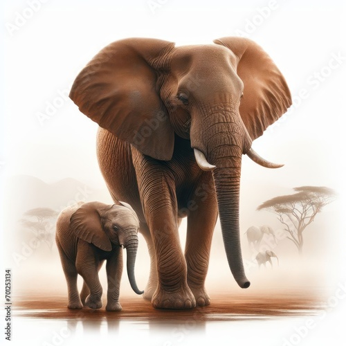 African elephant, elefante africano, Loxodonta Africana, pachyderm, isolated White background