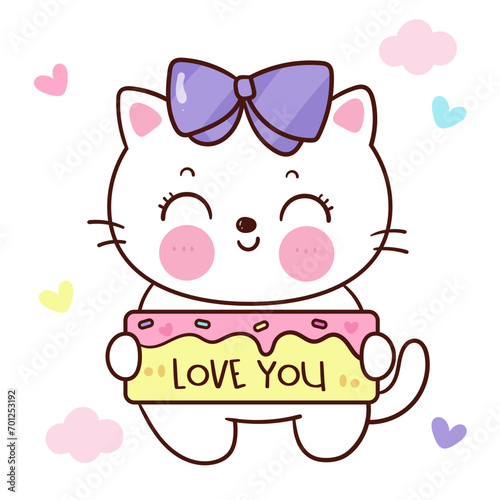 valentine cat with love you label kawaii kitten baby animal
