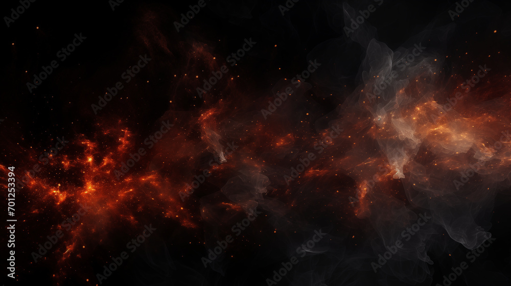 Fire embers particles over black background. Fire sparks background. Abstract dark glitter fire particles lights, Generative ai