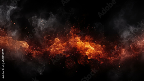 Fire embers particles over black background. Fire sparks background. Abstract dark glitter fire particles lights  Generative ai