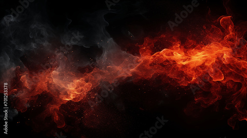 Fire embers particles over black background. Fire sparks background. Abstract dark glitter fire particles lights  Generative ai