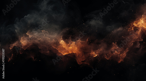 Fire embers particles over black background. Fire sparks background. Abstract dark glitter fire particles lights, Generative ai © SixthSense