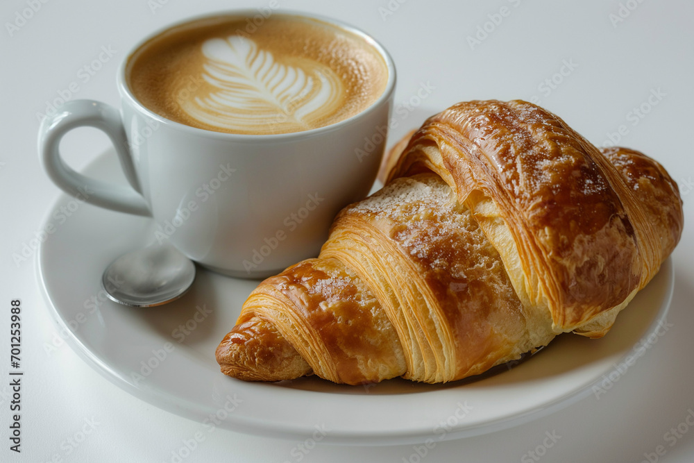 cup of coffee and croissant cup of coffee and croissant