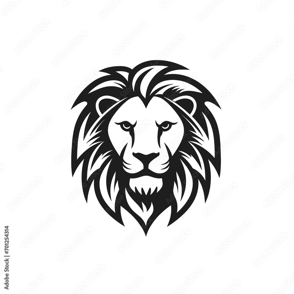 Black minimalist lion logo, pictogram or icon, silhouette, transparent or isolated on white background