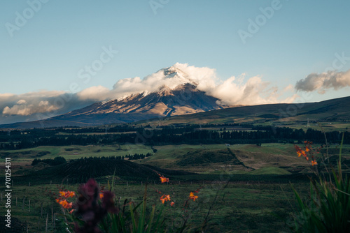 Volcano Cotopaxi during sunset in Ecuador