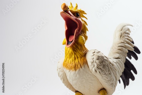 A white background with a rubber chicken screaming. Generative AI