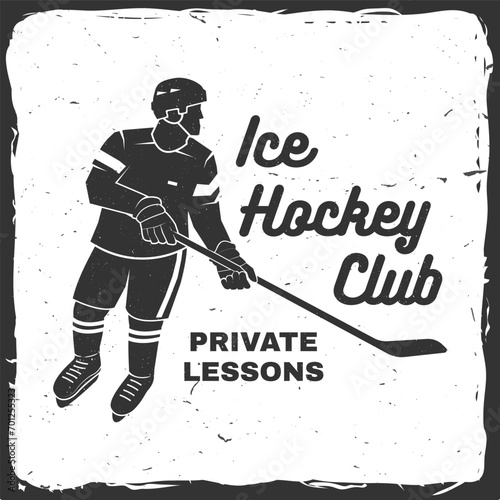 Hockey club logo, badge design. Concept for shirt or logo, print, stamp or tee. Winter sport. Vector illustration. Hockey championship.