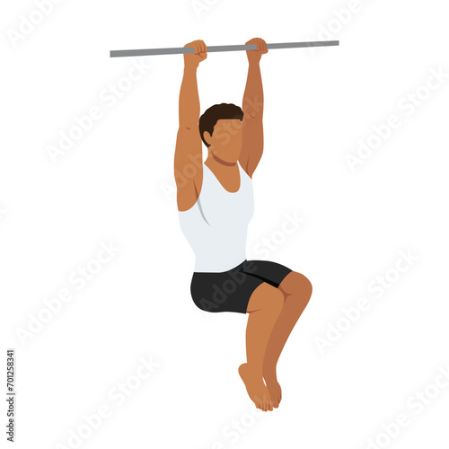 Man dong the tuck L hang exercise. Flat vector illustration isolated on white background