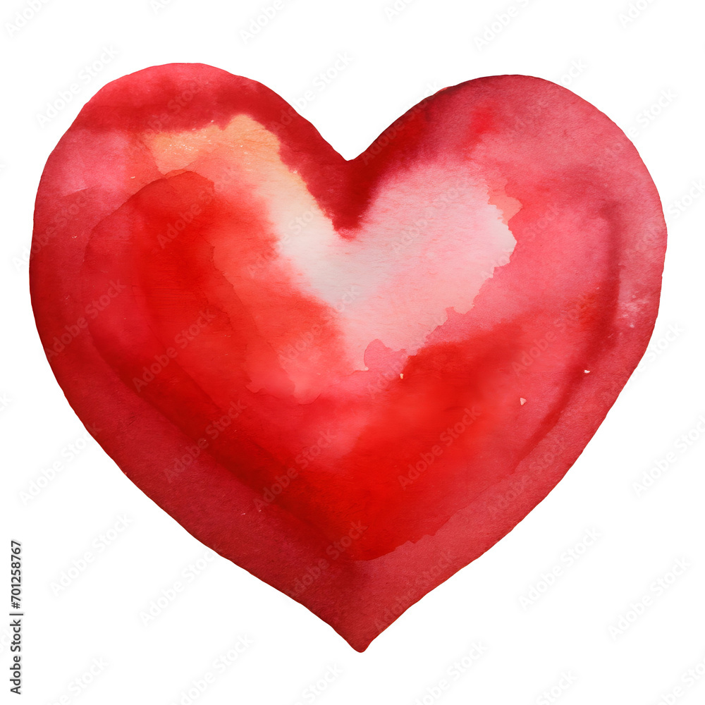 Red heart in watercolor style.