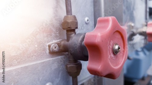 Foto A Cut off valve gate opened or closed at will manually for preventing or regulating flow of a liquid in a refrigerant  pipe