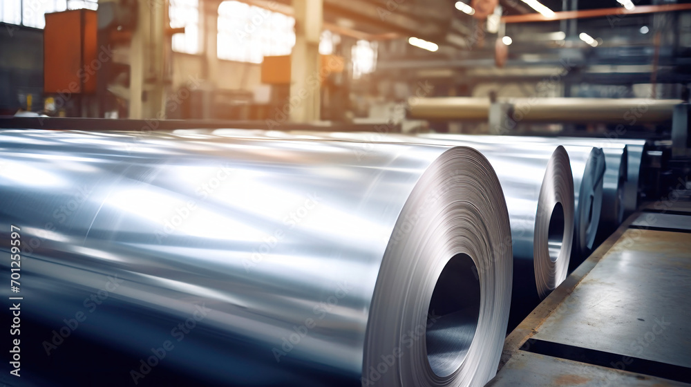 A rolling mill press machine produces a sheet of metal from a block of aluminum. Heavy metal rolling equipment. Selective focus A rolling mill press machine produces a sheet of metal from a block of aluminum. Heavy metal rolling equipment. Selective focus