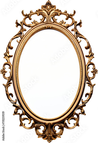 Vintage gold picture frame isolated on transparent background. PNG