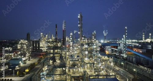petrochemical plant at night photo