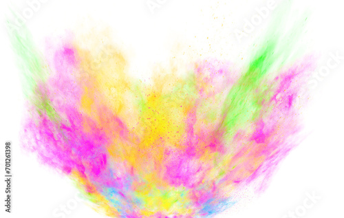 explosion of colored powder, colored sand particles on a transparent background