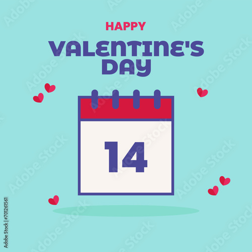 Happy Valentine's Day greeting card with calendar date vector. flat design
