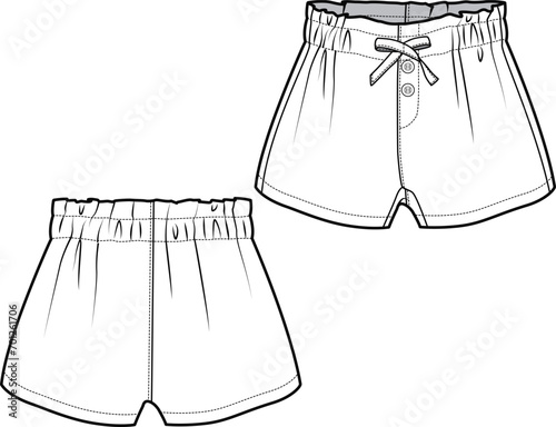 KID GIRLS BOTTOM WEAR SHORT KNICKER FRONT AND BACK FASHION FLAT DESIGN VECTOR ILLUSTRATION