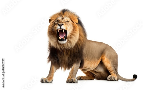 Lion roaring on isolated white background.