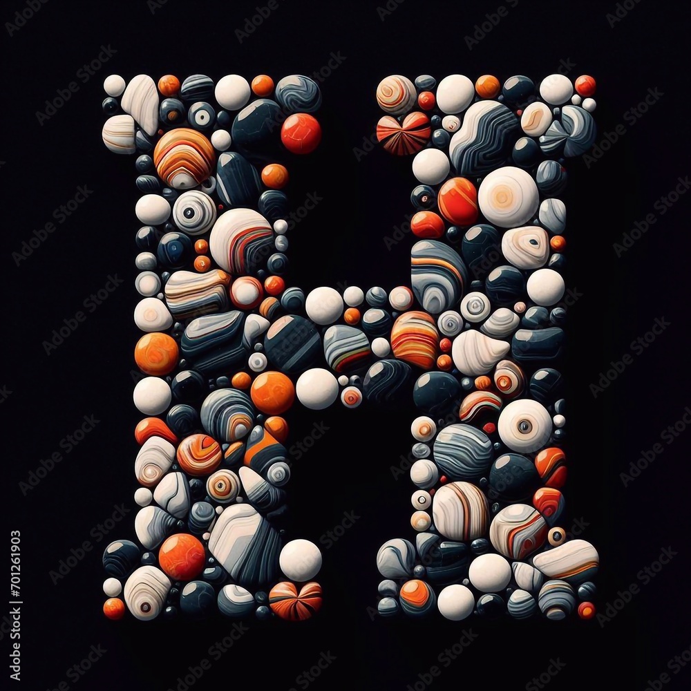 Letter H shape made of marble pebbles. AI generated illustration Letter H shape made of marble pebbles. AI generated illustration