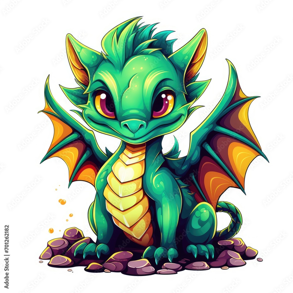 Fototapeta premium A cute and funny baby dragon in cartoon style.