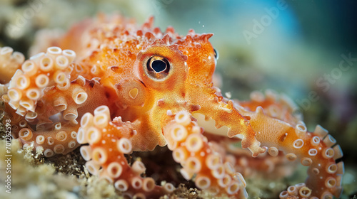 Vivid octopus in a coral reef.