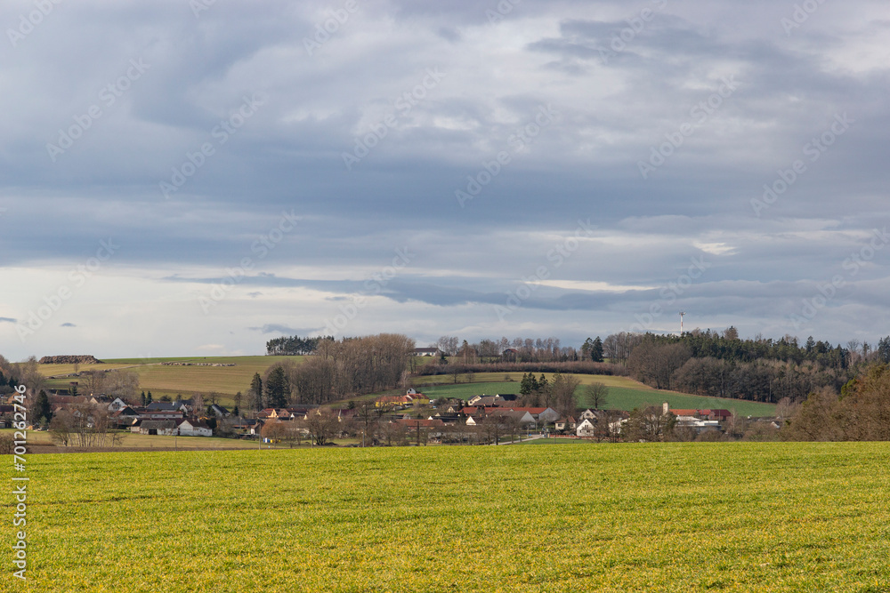 Village in South Bohemian countryside. Early springtime. Czech Republic.