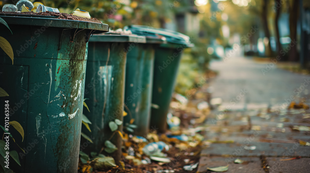 Row of bins on an autumn street.