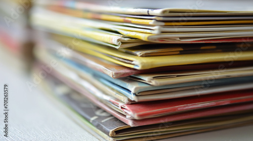 Stack of colorful magazines. photo