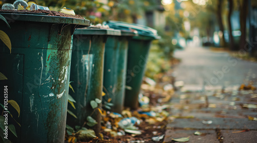 Row of bins on an autumn street.