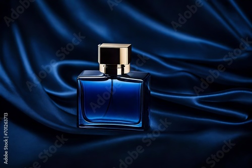 elegant perfume bottle template, satin and sliky cloth background