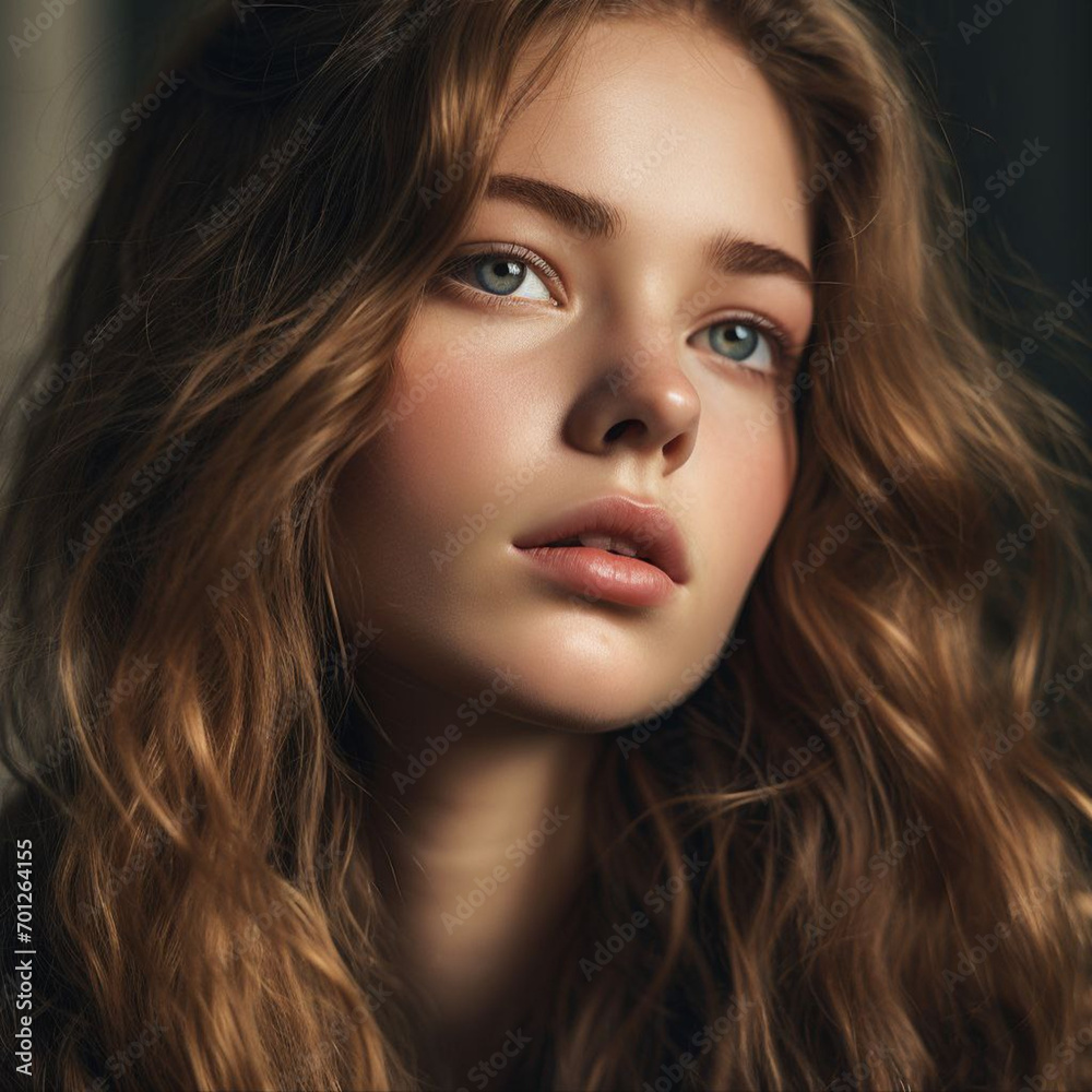 Fototapeta premium Posing earring model: and big brown eyes with long hair