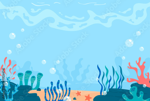Flat underwater landscape background illustration