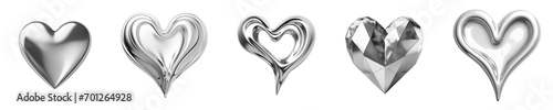 Set of Silver Metal Heart Symbols Isolated photo