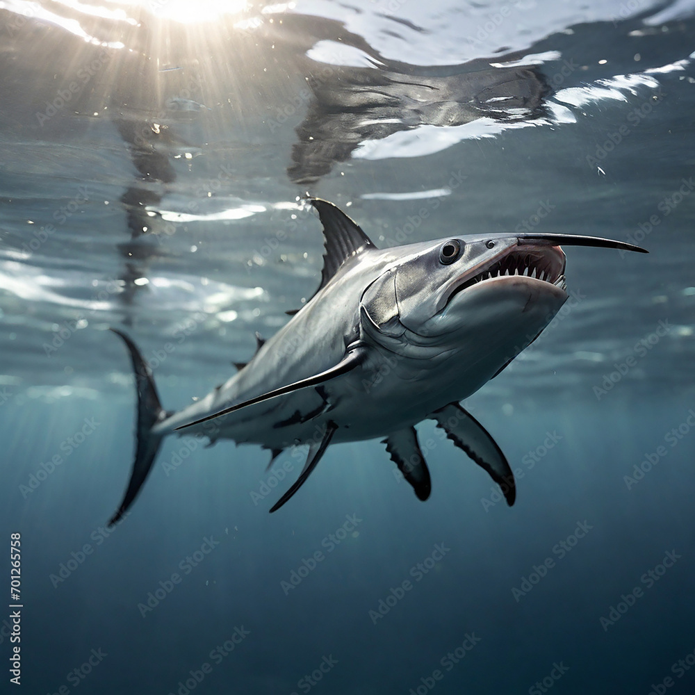 Obraz premium Swordfish Majesty Navigating the Depths of Power, Precision, and Preservation in the Oceanic Realm ai generated