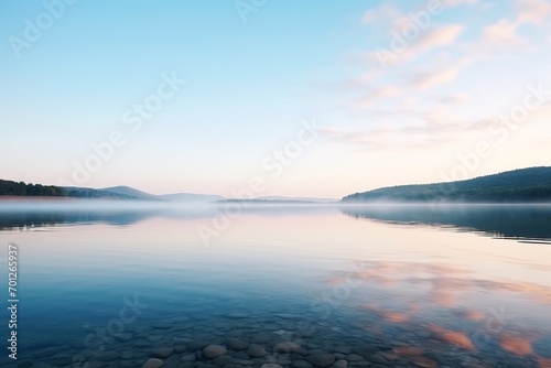 As the sun rises, the serene lake welcomes the day with calm and clarity