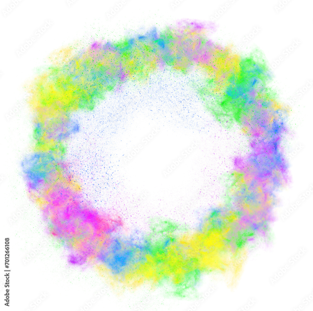 realistic circle frame of colored sand particles on a transparent background