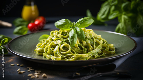 Healthy Italian food Tagliatelle pasta with green