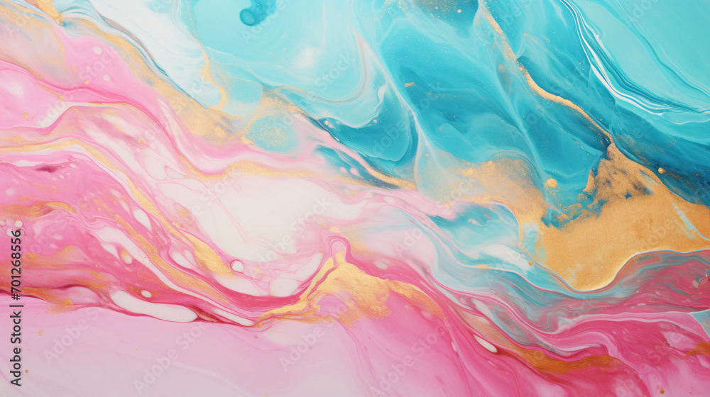 Marble like fluid art painting with teal pink