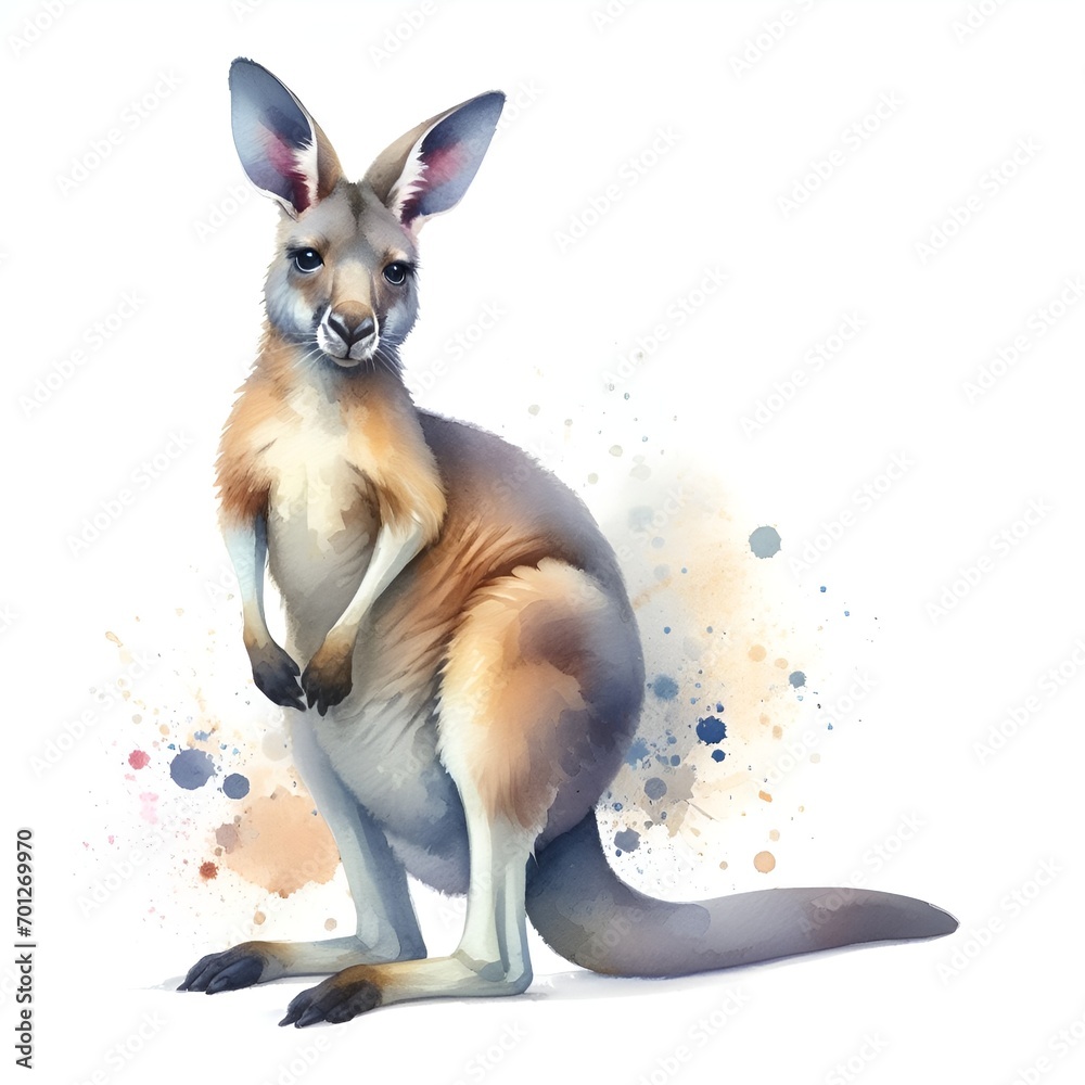 Obraz premium Watercolor paint cute kangaroo for Australian card decor