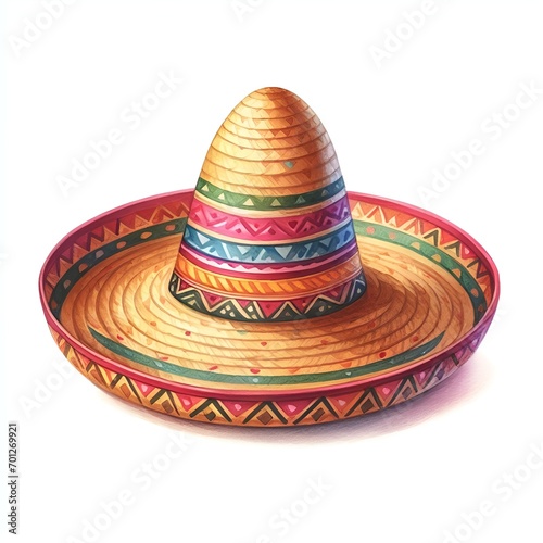 Mexican hat watercolor paint on white background