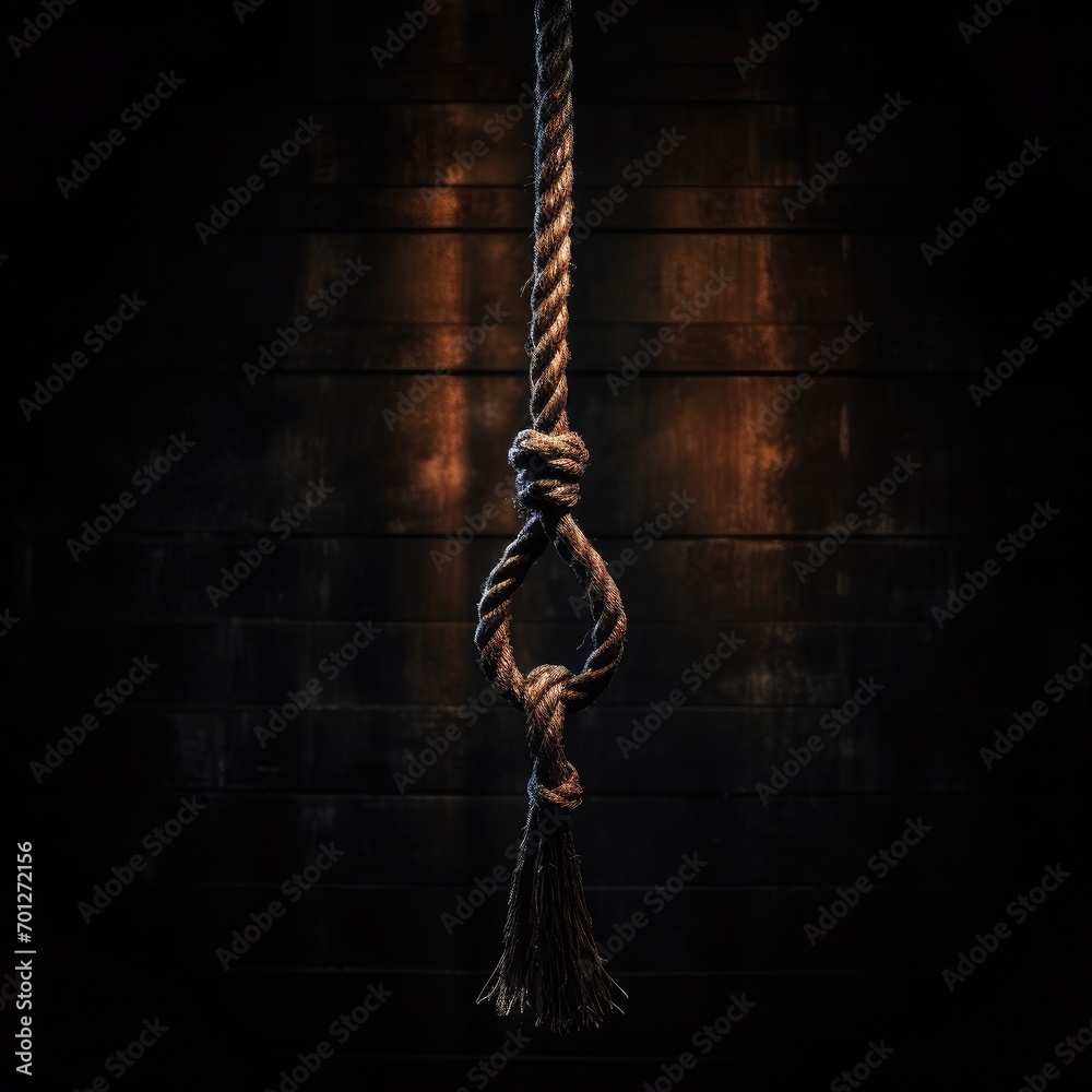 Hangman's loop on the black background. Capital punishment, suicide ...