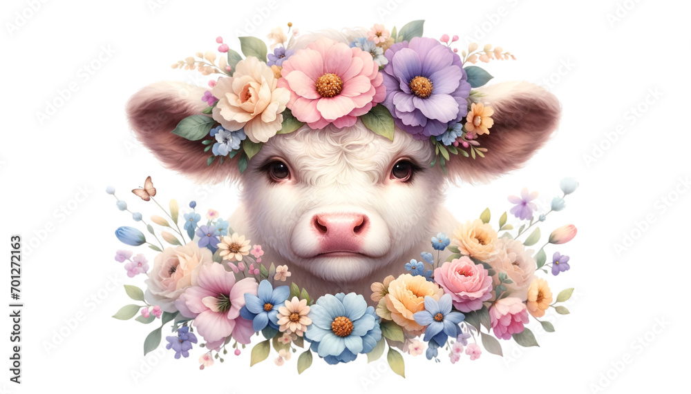 A watercolor of a ox with a beautiful flower crown for the Chinese zodiac year. A watercolor of a ox with a beautiful flower crown for the Chinese zodiac year.